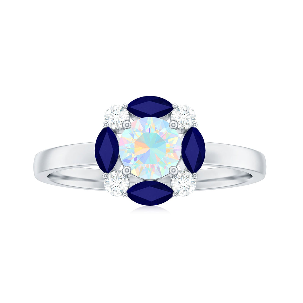Natural Ethiopian Opal and Sapphire Designer Ring