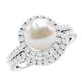 Cultured 7.4 Carat Freshwater Pearl Engagement Ring with Diamond Wedding Band