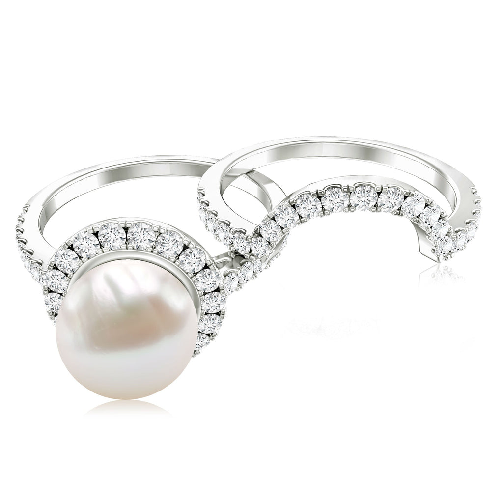 Cultured 7.4 Carat Freshwater Pearl Engagement Ring with Diamond Wedding Band