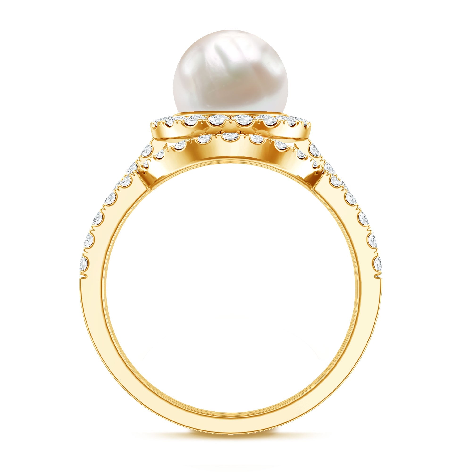 Cultured 7.4 Carat Freshwater Pearl Engagement Ring with Diamond Wedding Band
