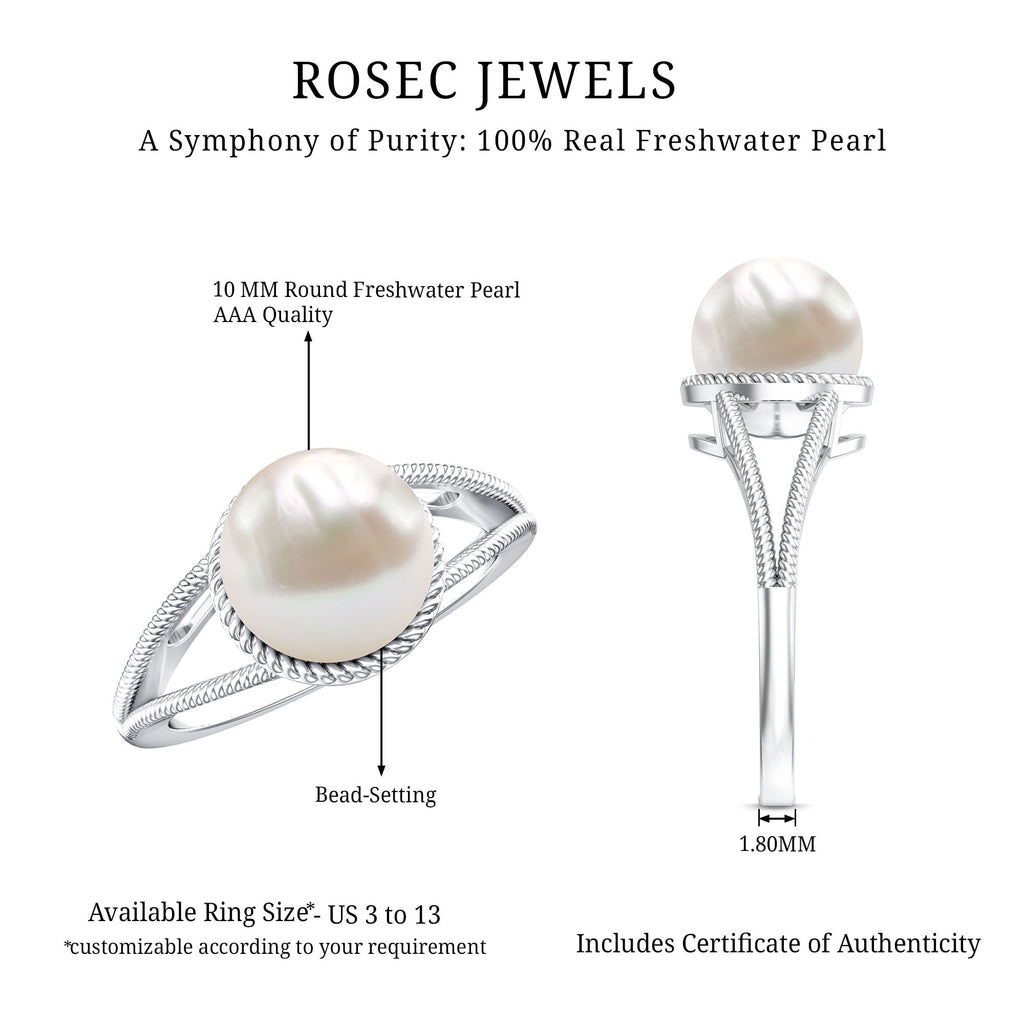 8 Carat Freshwater Pearl Solitaire Engagement Ring in Split Shank