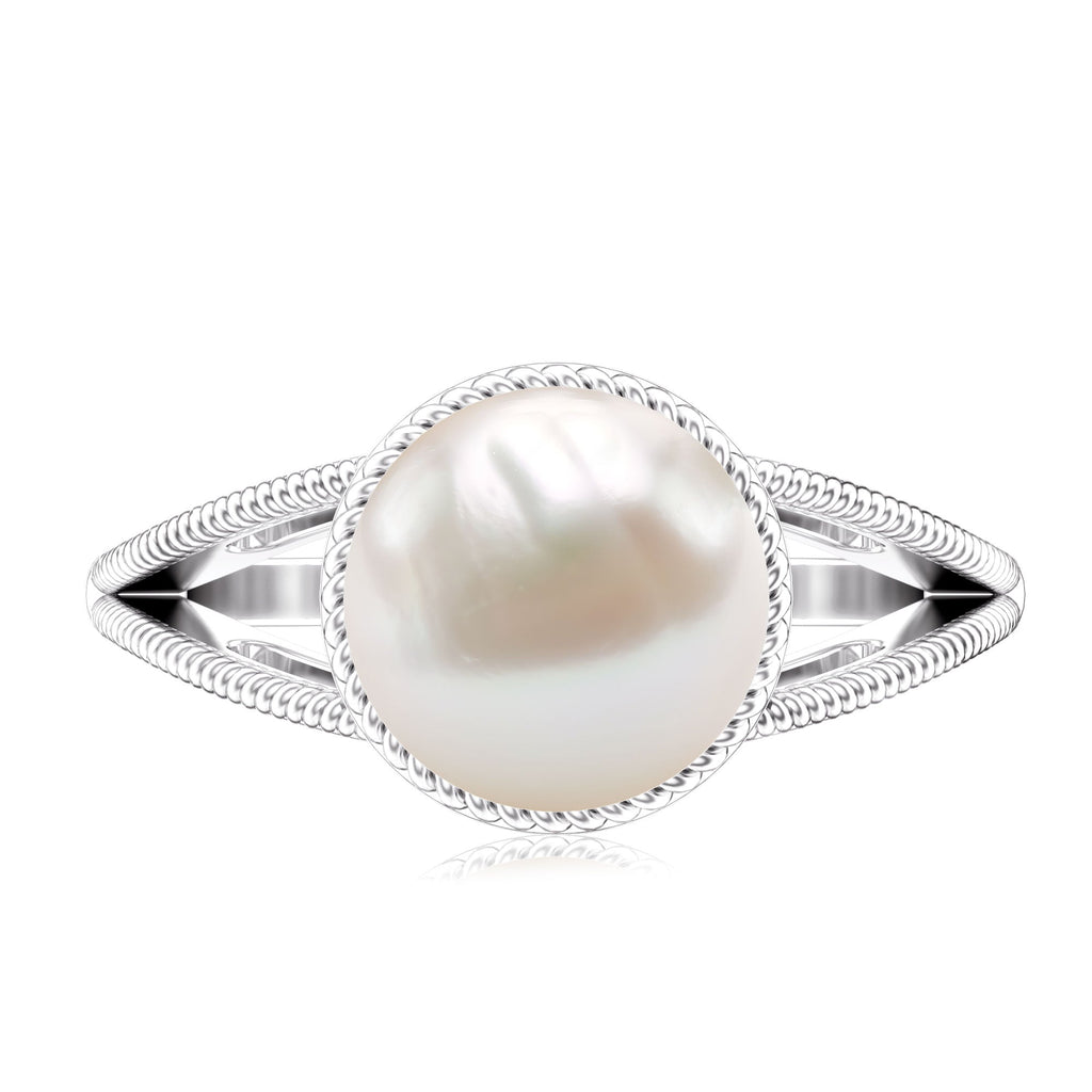 8 Carat Freshwater Pearl Solitaire Engagement Ring in Split Shank