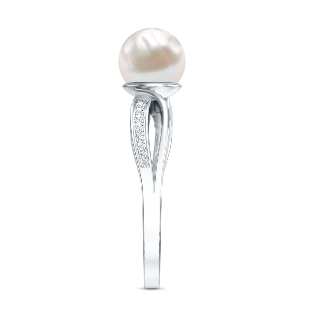 Cultured 3 Carat Freshwater Pearl Engagement Ring with Diamond