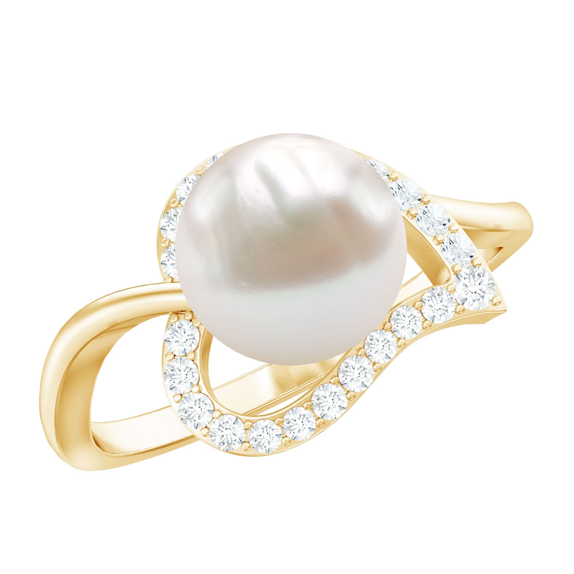 Cultured Freshwater Pearl Promise Ring with Diamond Leaf