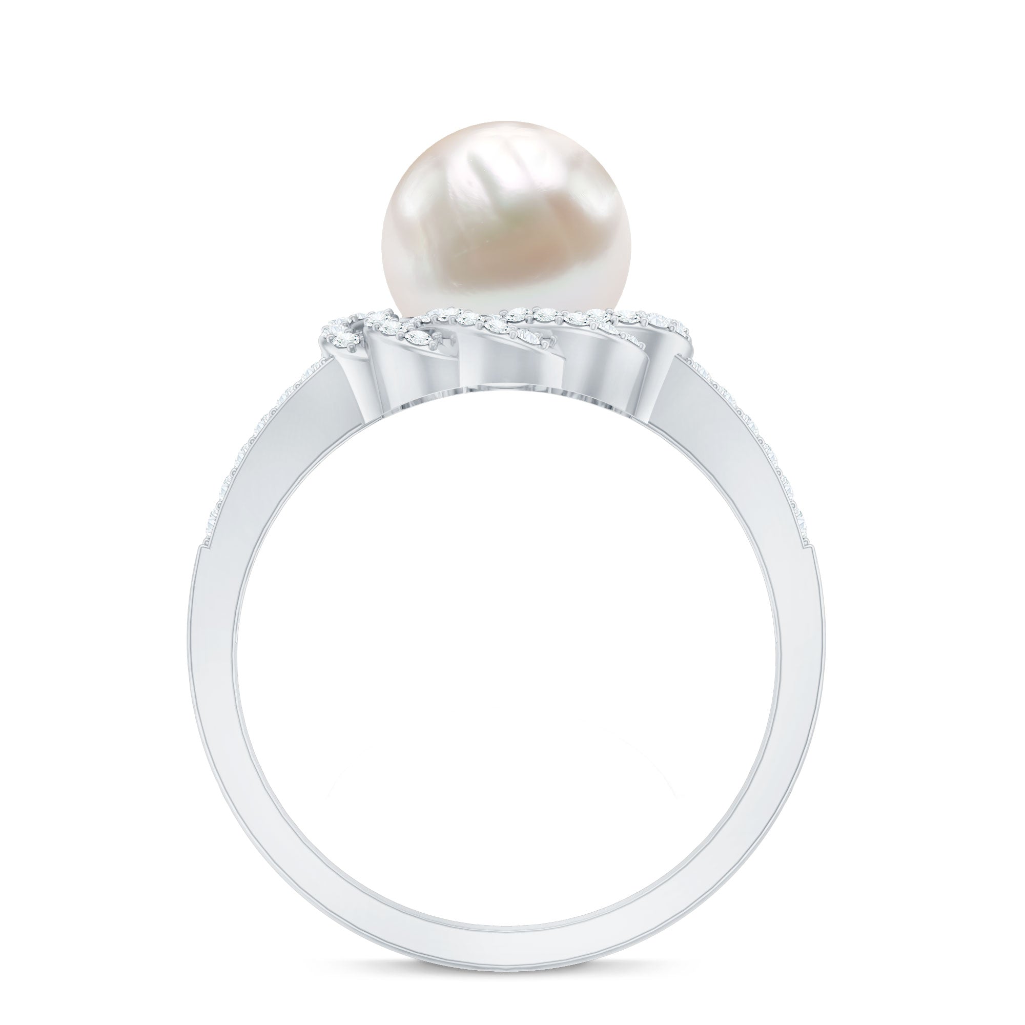 Split Shank Freshwater Pearl and Diamond Braided Statement Ring