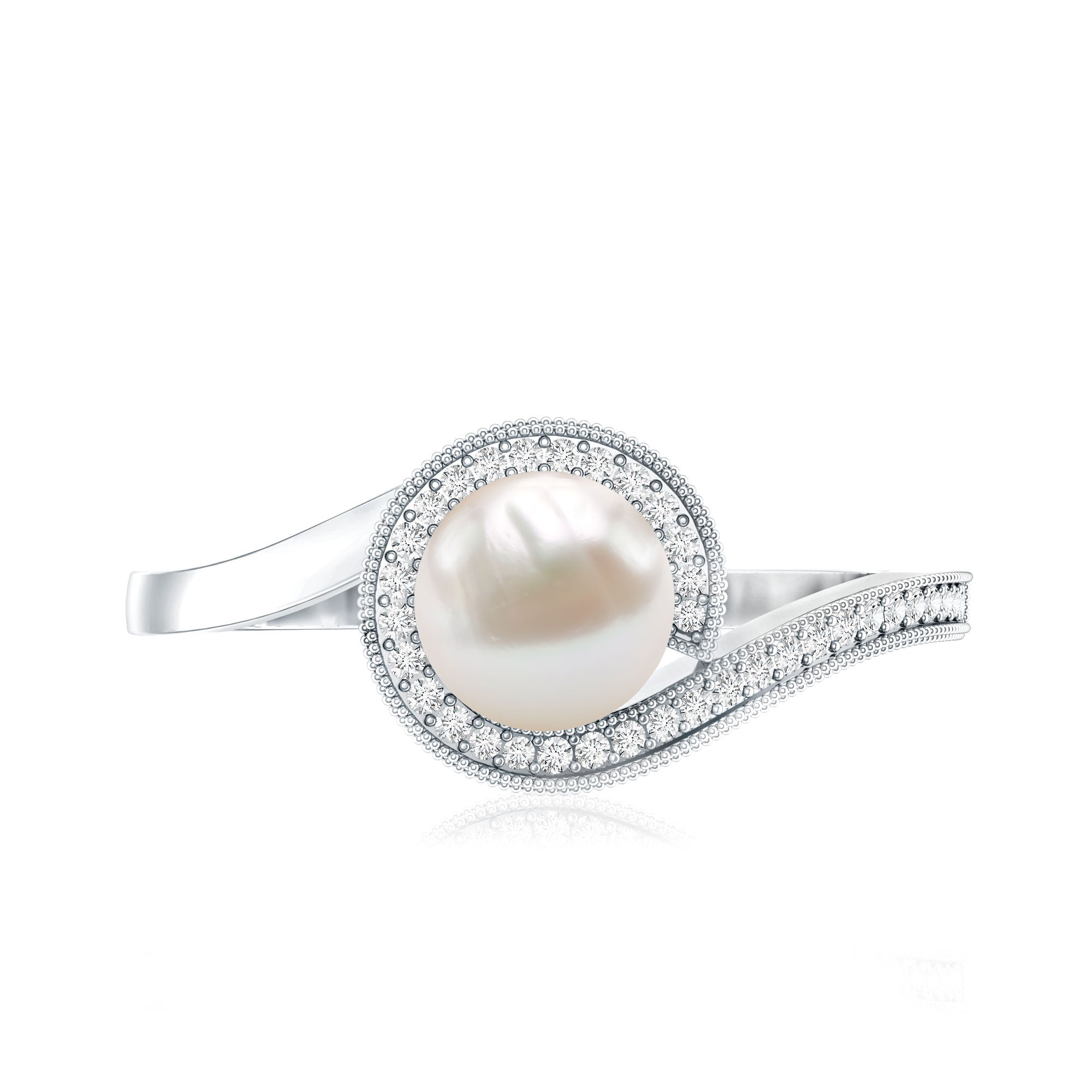 2.2 Carat Freshwater Pearl Bypass Engagement Ring with Diamond
