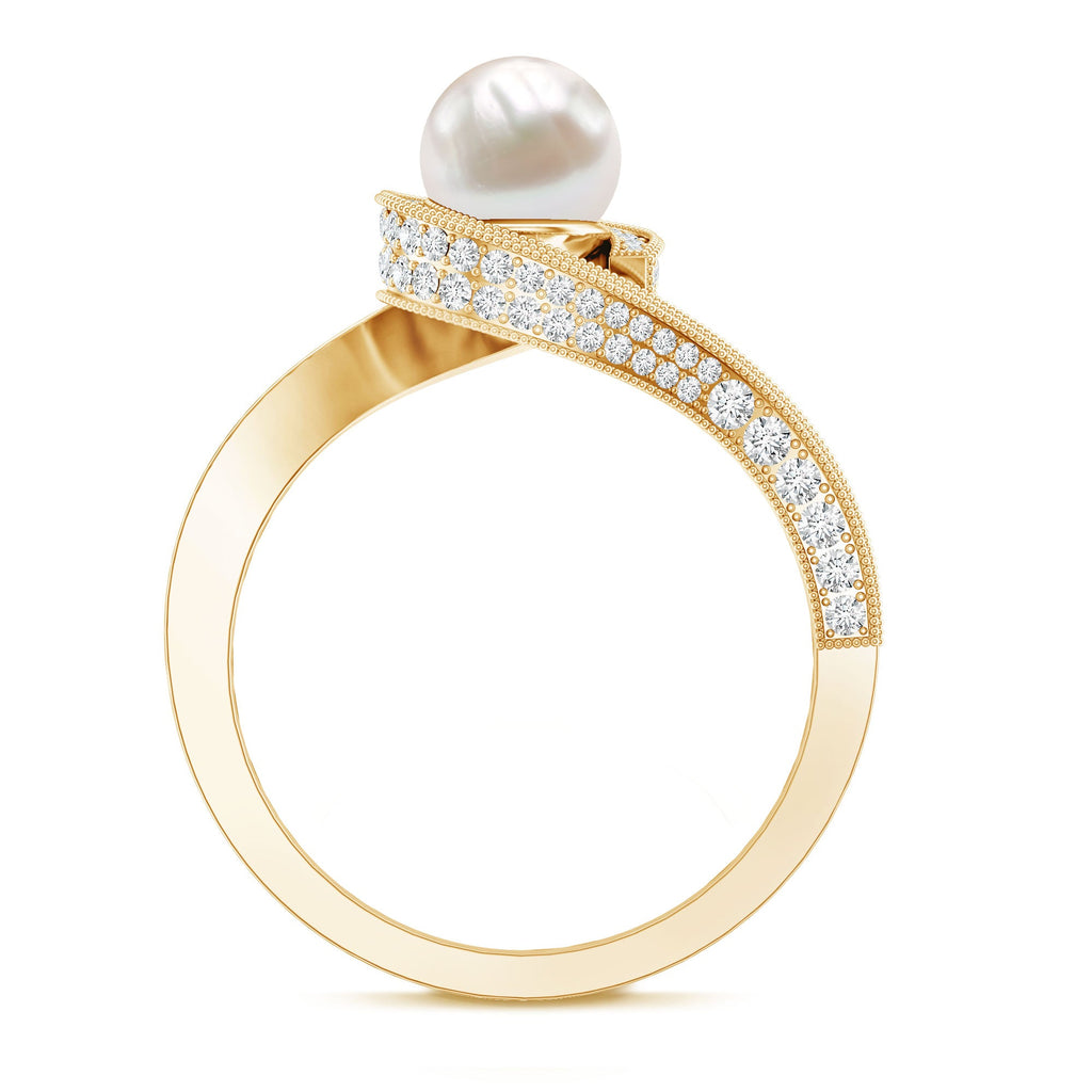 2.2 Carat Freshwater Pearl Bypass Engagement Ring with Diamond