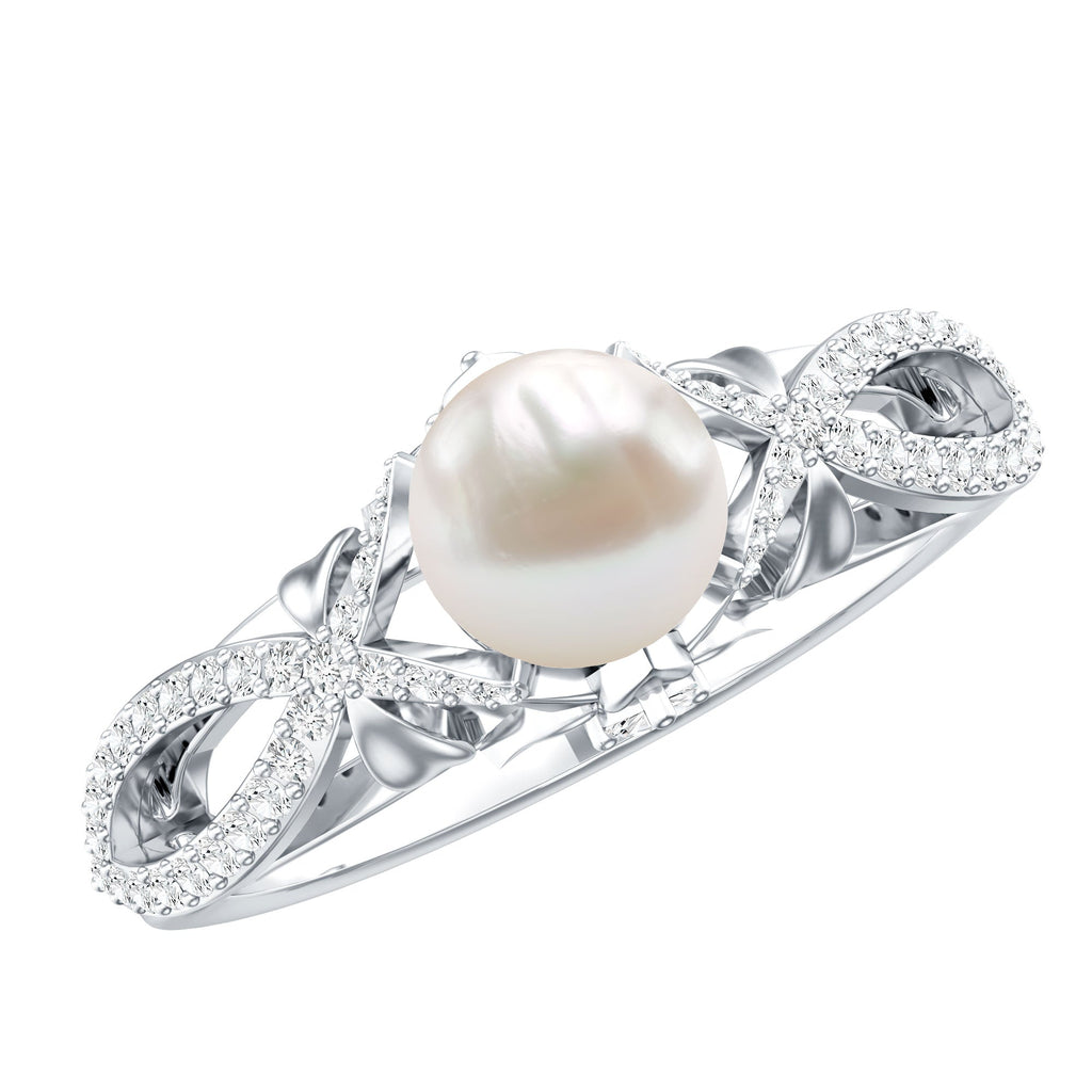 Cultured 2.2 Carat Freshwater Pearl Solitaire Engagement Ring with Diamond Crossover Shank