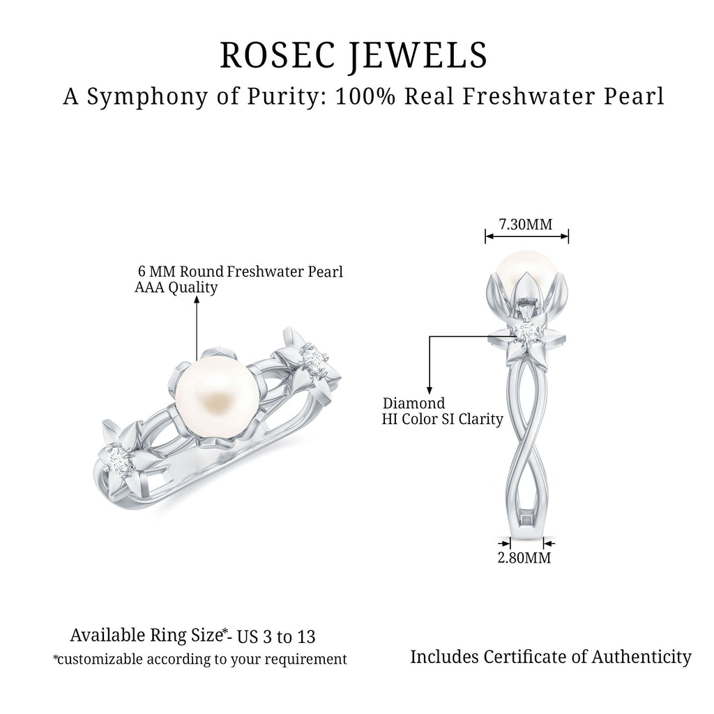 2.2 Carat Freshwater Pearl and Diamond Flower Engagement Ring