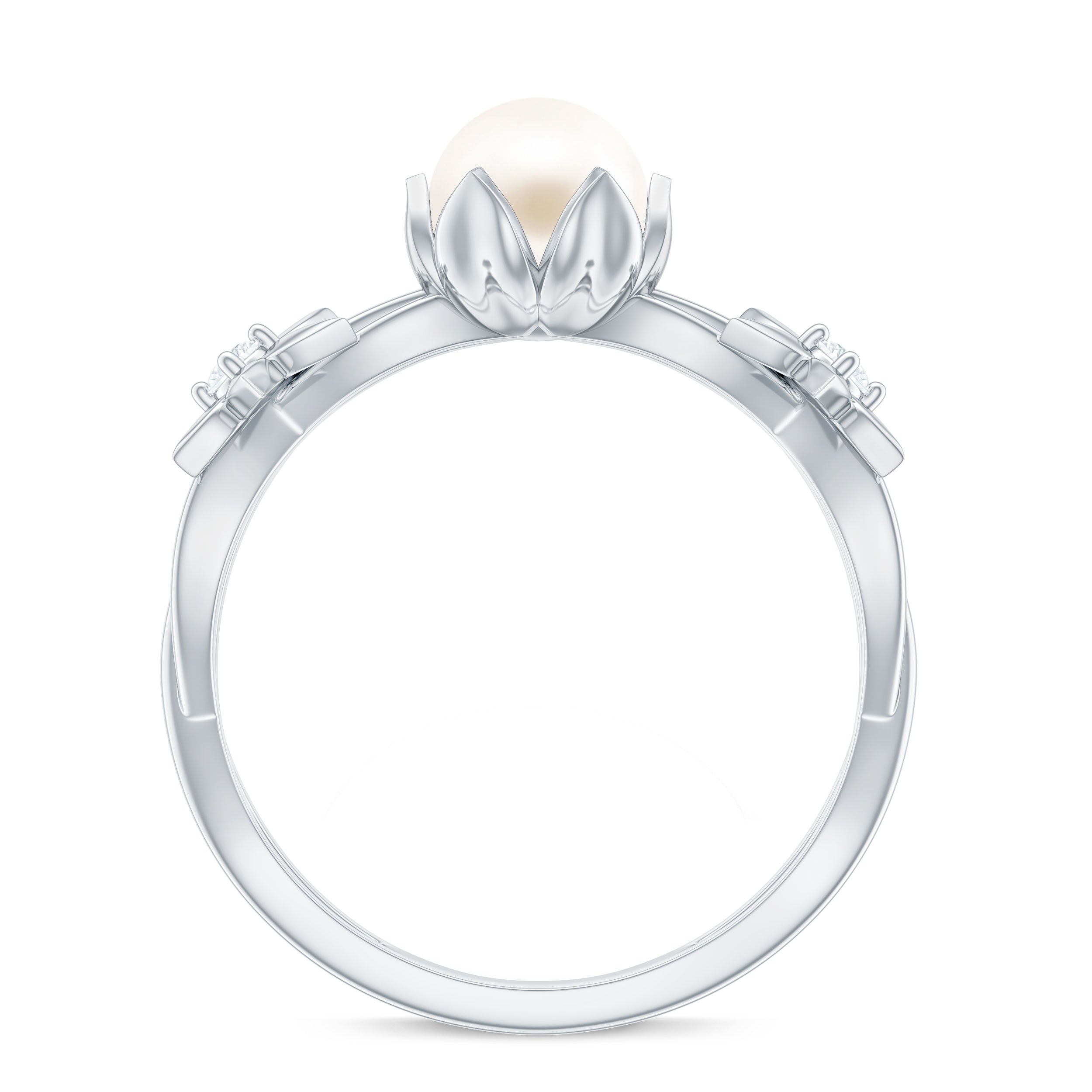 2.2 Carat Freshwater Pearl and Diamond Flower Engagement Ring