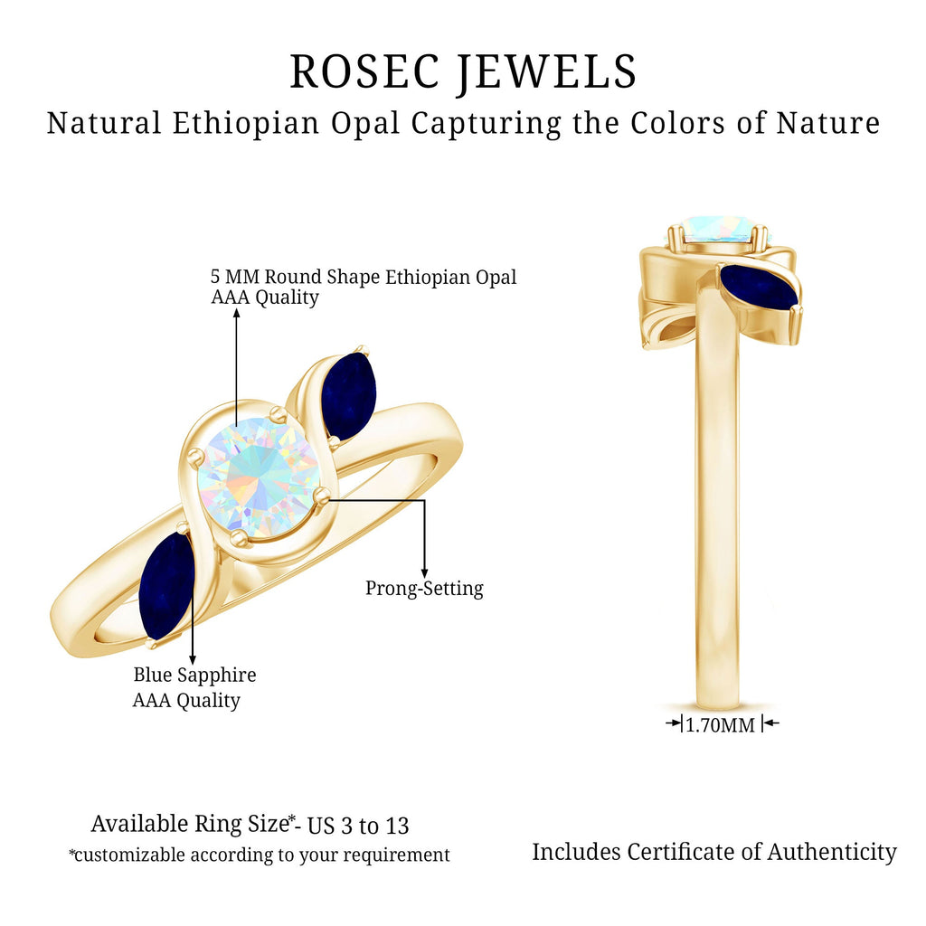 Natural Ethiopian Rainbow Opal Promise Ring with Blue Sapphire