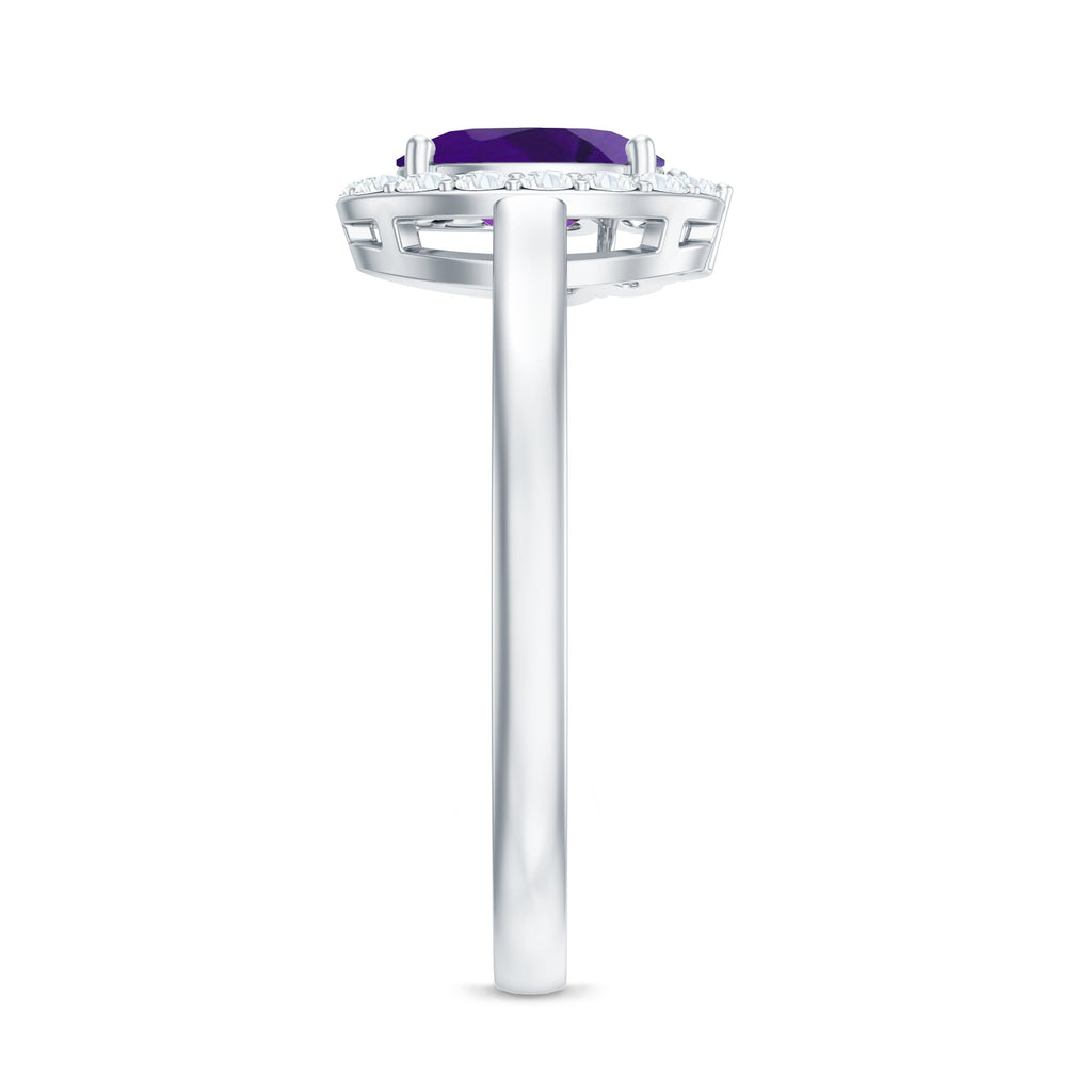 1 Carat Amethyst Designer Engagement Ring with Diamond for Women
