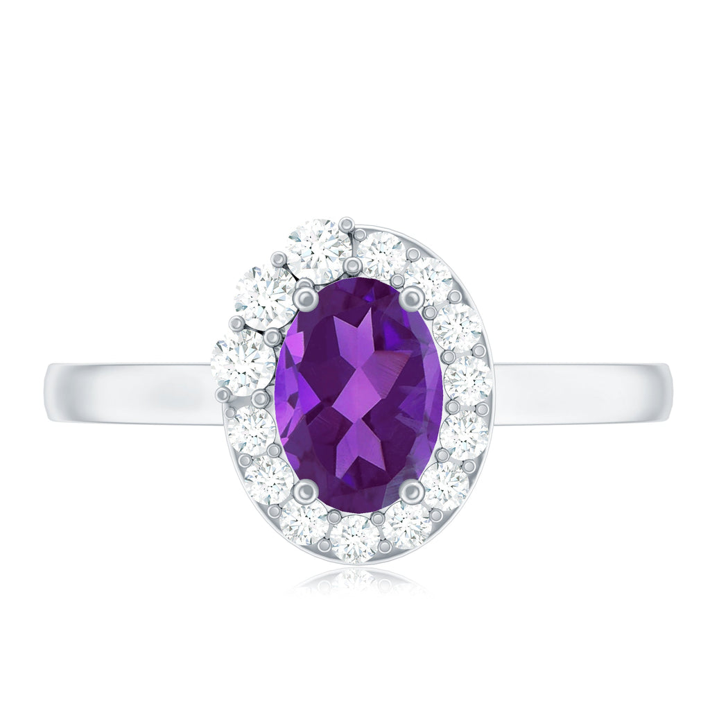 1 Carat Amethyst Designer Engagement Ring with Diamond for Women
