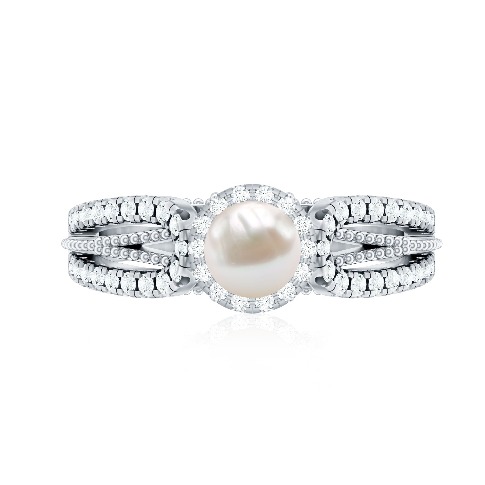 2 Carat Freshwater Pearl and Diamond Engagement Ring with Beaded Detail