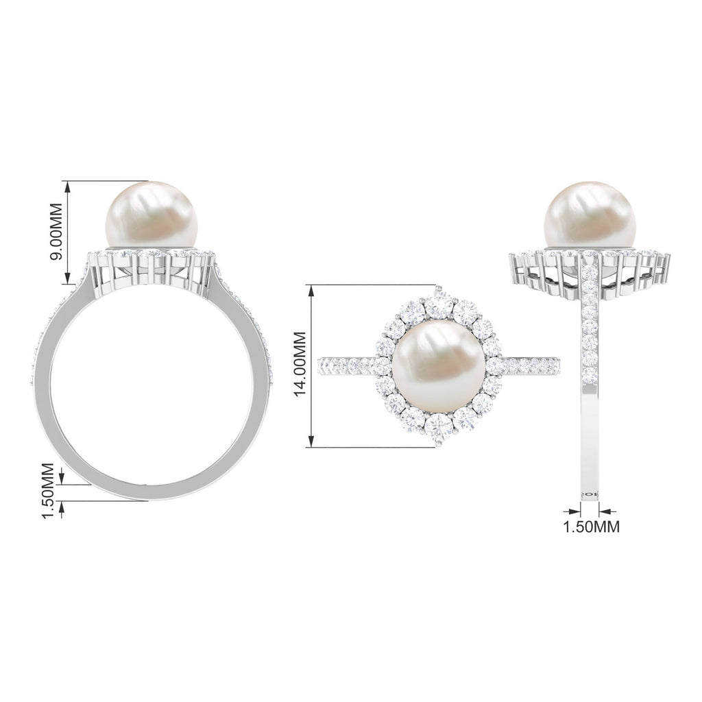 Freshwater Pearl and Diamond Halo Engagement Ring