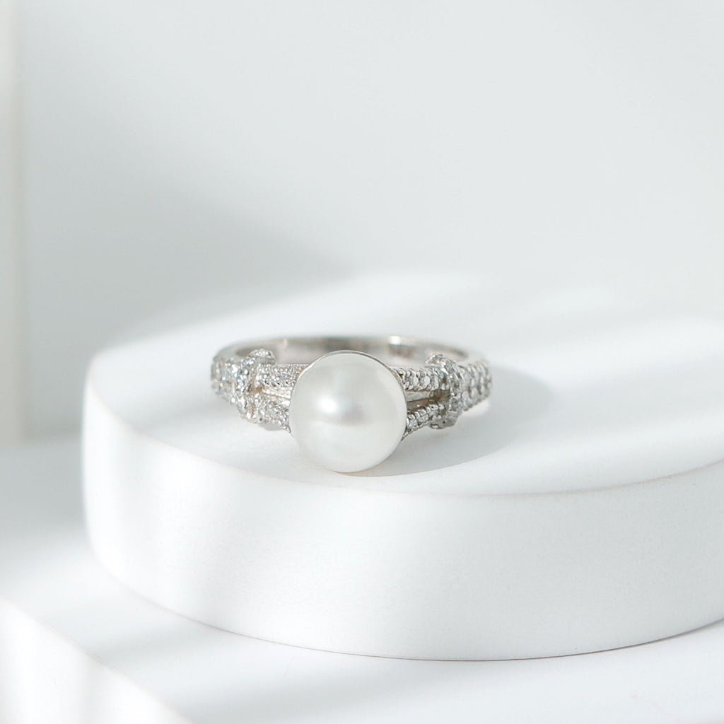 Cultured 7.4 Carat Freshwater Pearl Engagement Ring with Lab Diamonds