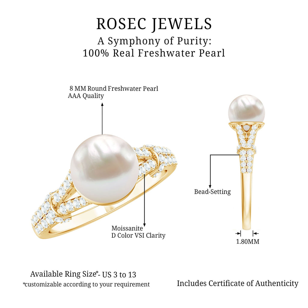 Cultured 7.4 Carat Freshwater Pearl Engagement Ring with Lab Diamonds