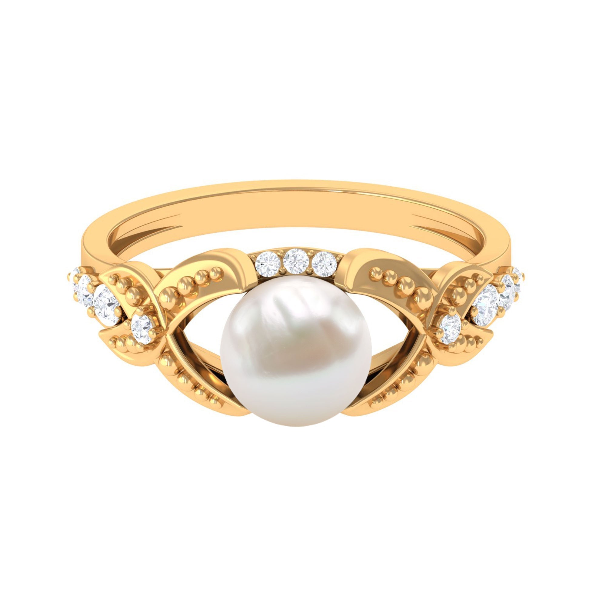 Vintage Style 3 Carat Freshwater Pearl Engagement Ring with Diamond Split Shank