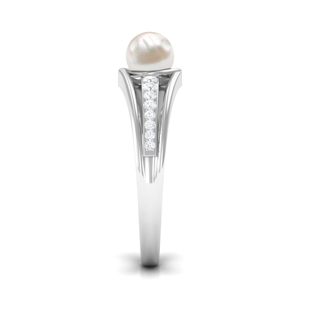 Cultured 2 Carat Freshwater Pearl Engagement Ring with Diamond