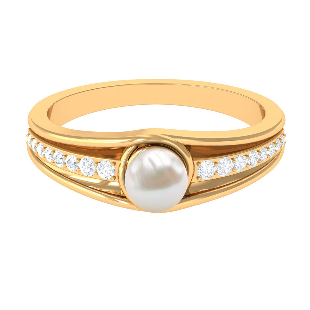 Cultured 2 Carat Freshwater Pearl Engagement Ring with Diamond