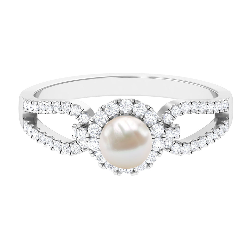 2 Carat Freshwater Pearl and Diamond Engagement Ring with Split Shank