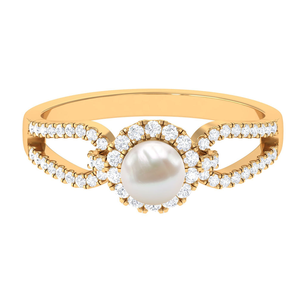 2 Carat Freshwater Pearl and Diamond Engagement Ring with Split Shank