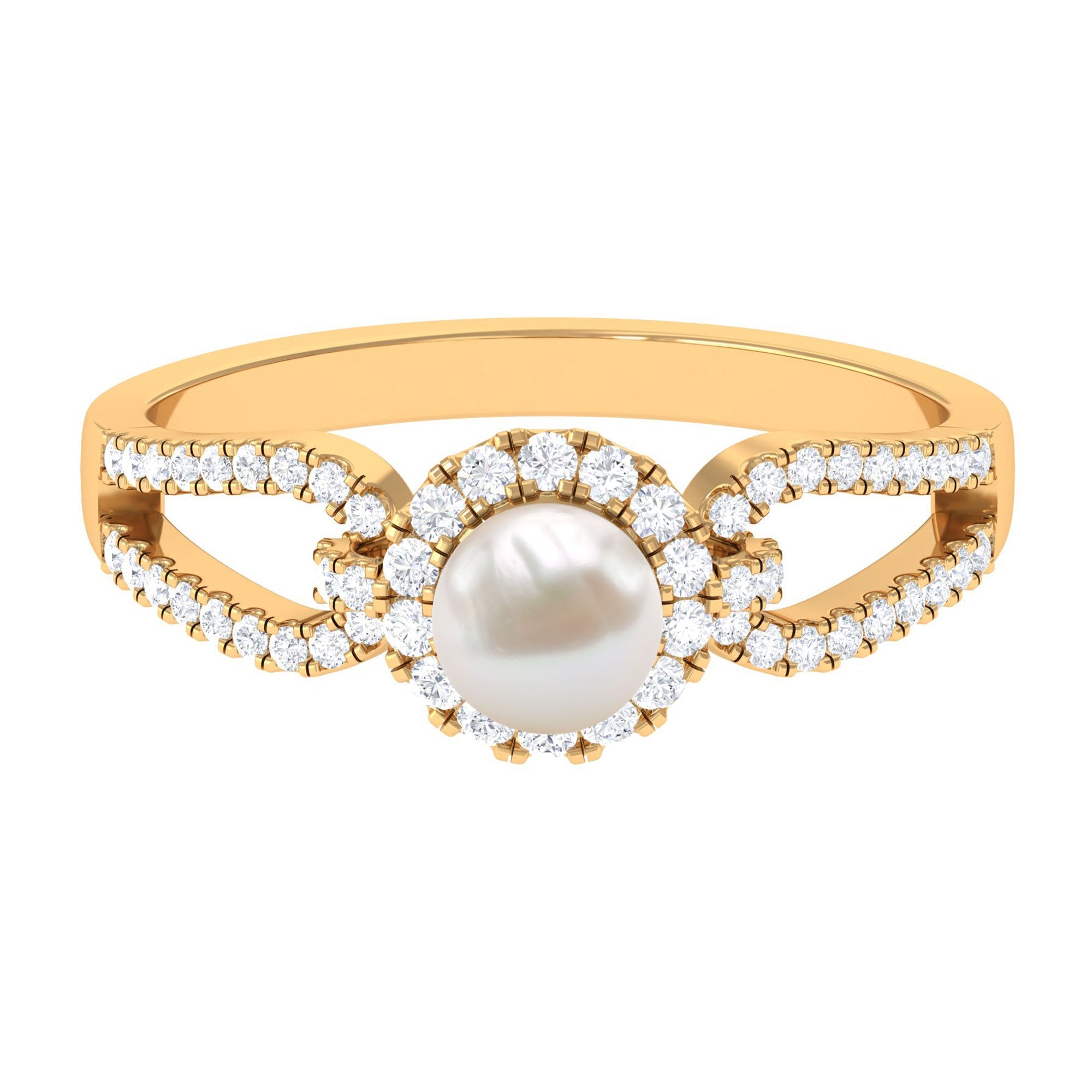 2 Carat Freshwater Pearl and Diamond Engagement Ring with Split Shank