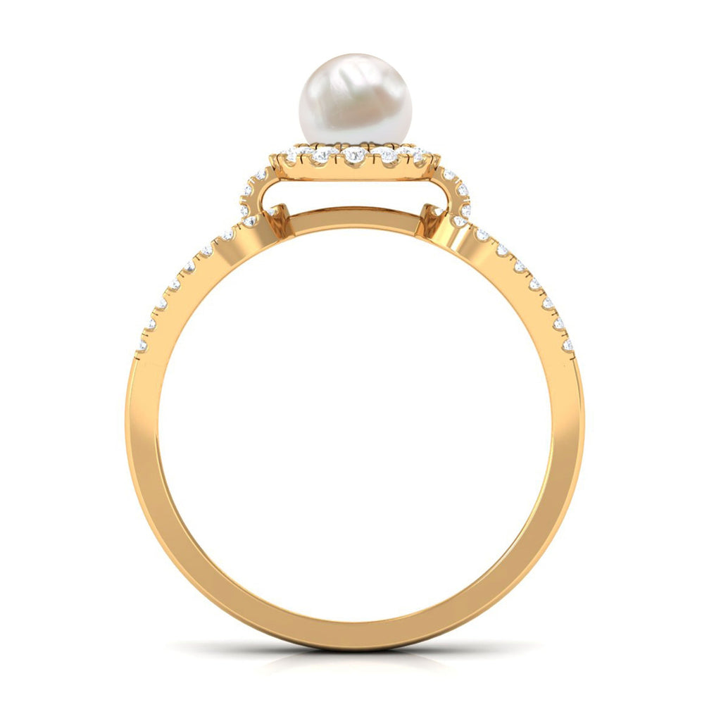 2 Carat Freshwater Pearl and Diamond Engagement Ring with Split Shank