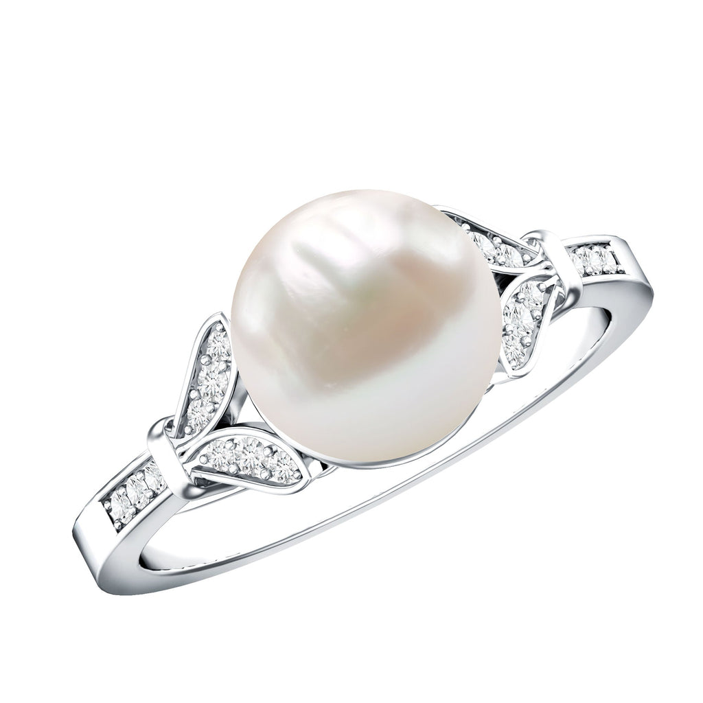 Cultured 7.4 Carat Freshwater Pearl Diamond Engagement Ring with Split Shank