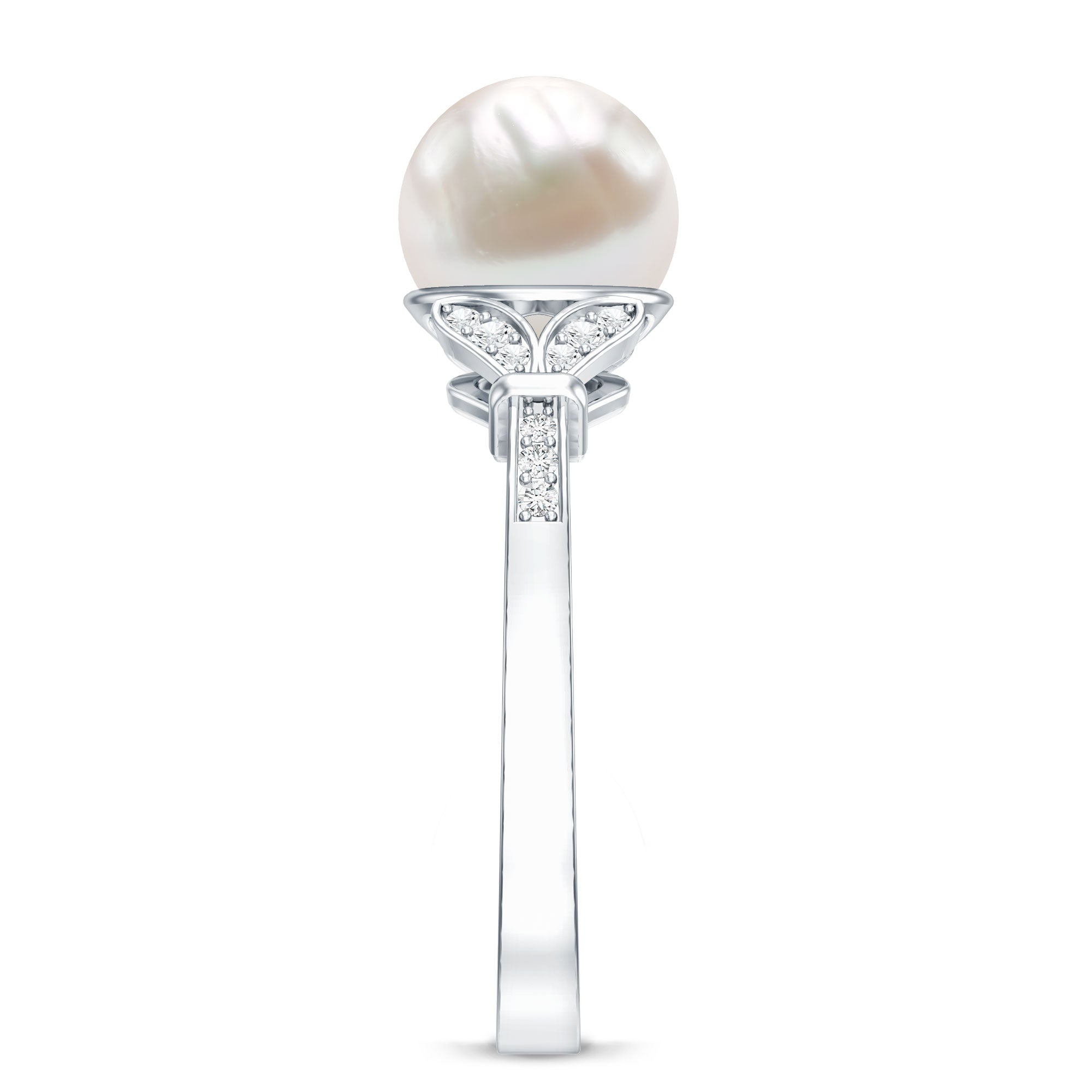 Cultured 7.4 Carat Freshwater Pearl Diamond Engagement Ring with Split Shank