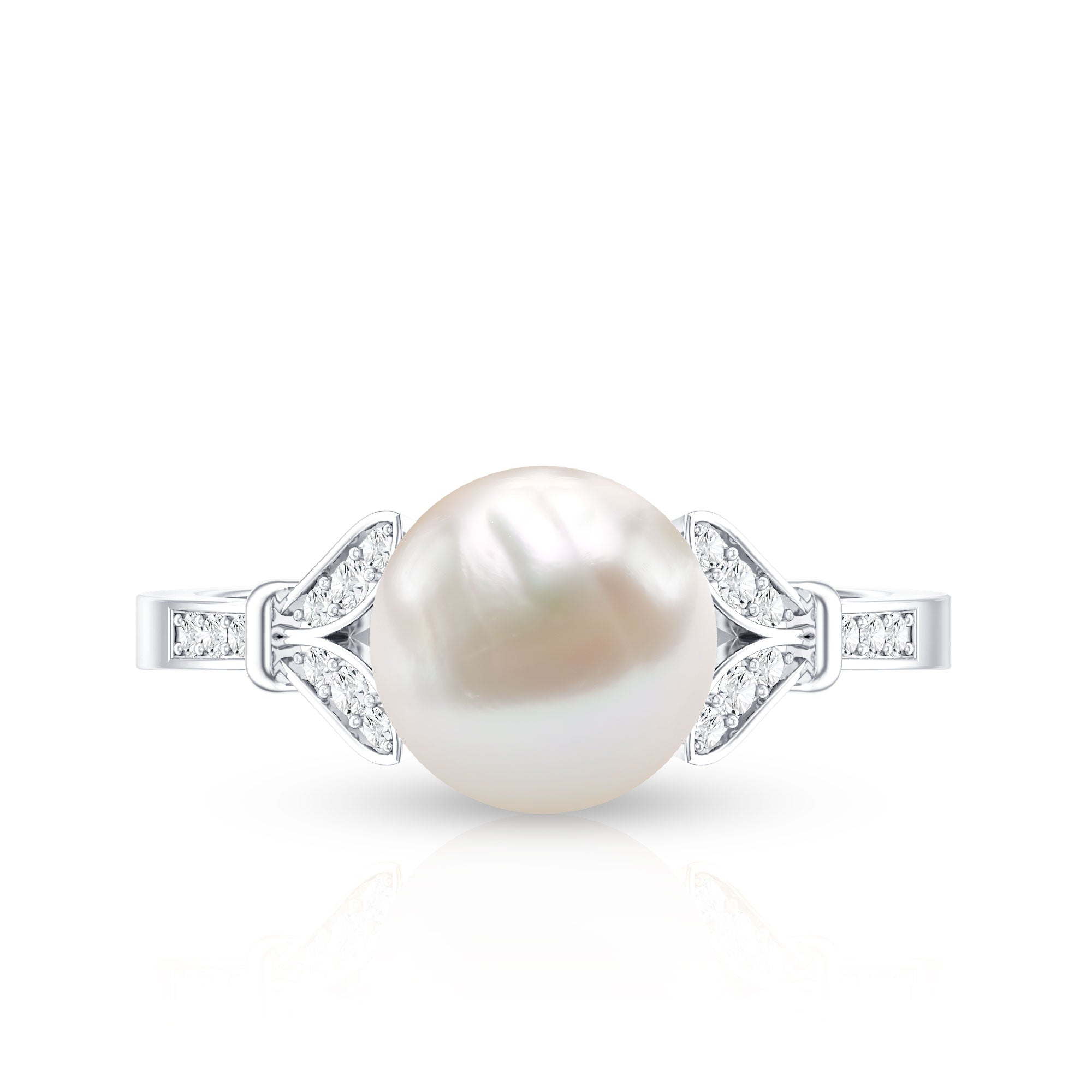 Cultured 7.4 Carat Freshwater Pearl Diamond Engagement Ring with Split Shank