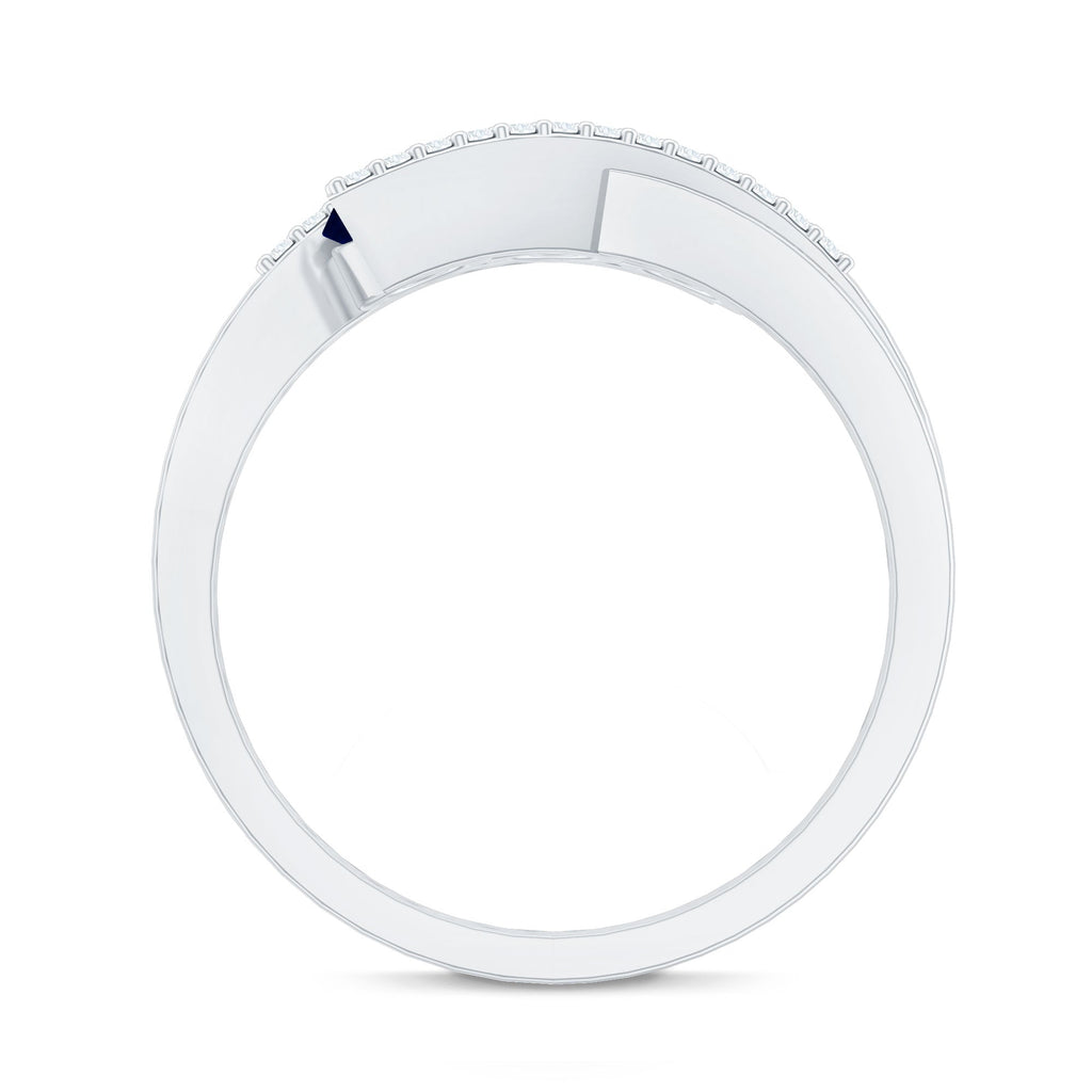 Real Blue Sapphire 3 Stone Promise Ring with Diamond Bypass Shank
