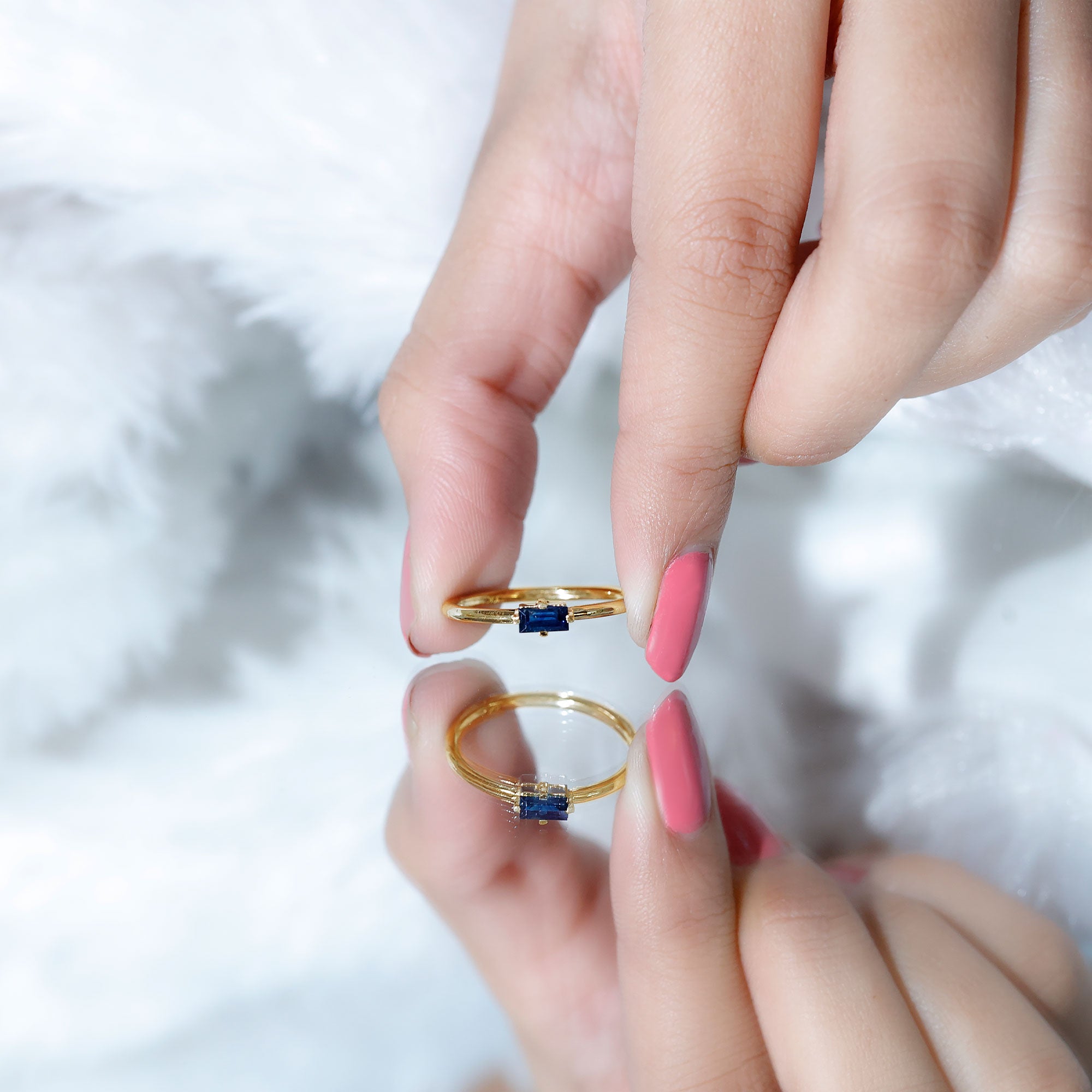 Natural Baguette Blue Sapphire Promise Ring for Women