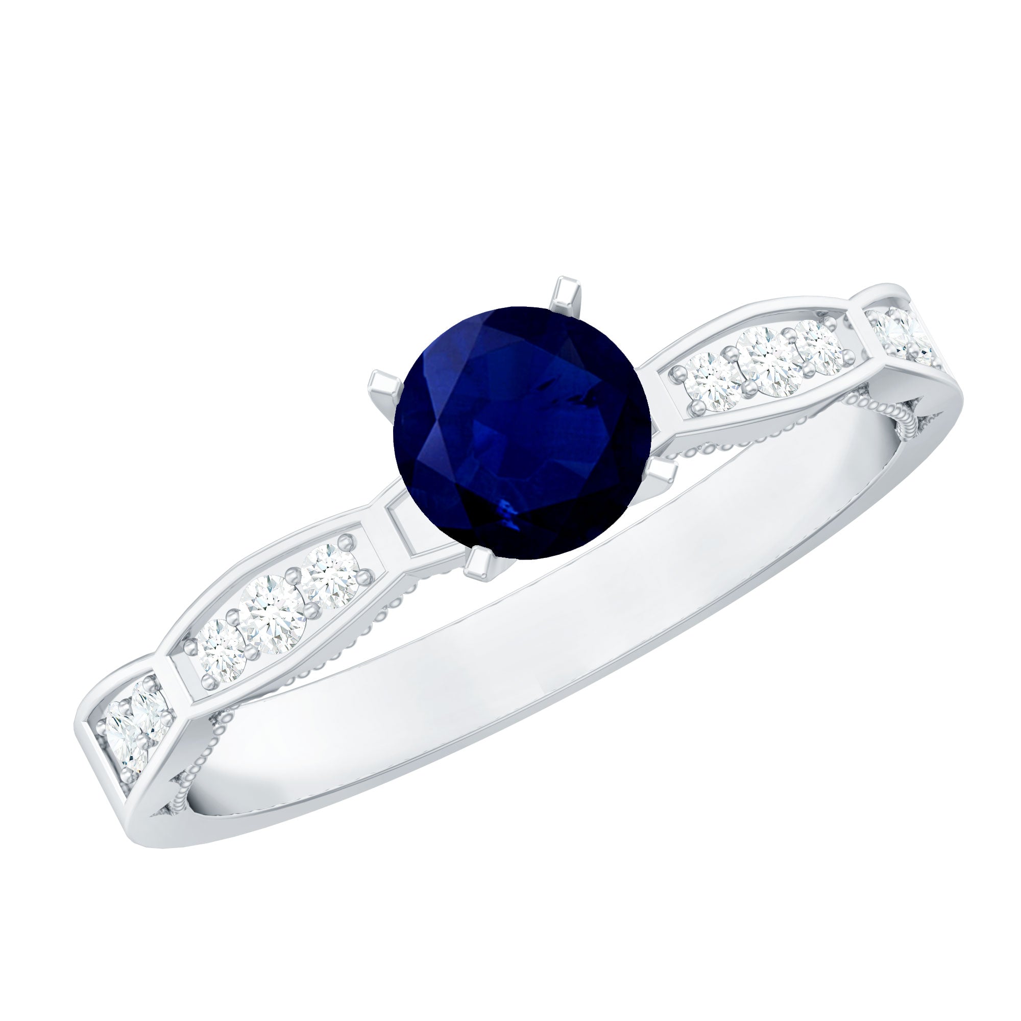 Real 0.9 Carat Blue Sapphire Engagement Ring with Diamond