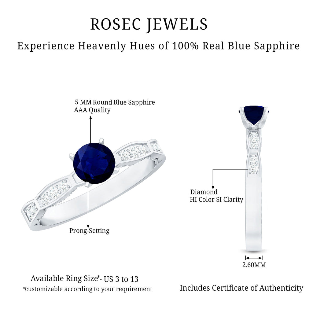 Real 0.9 Carat Blue Sapphire Engagement Ring with Diamond