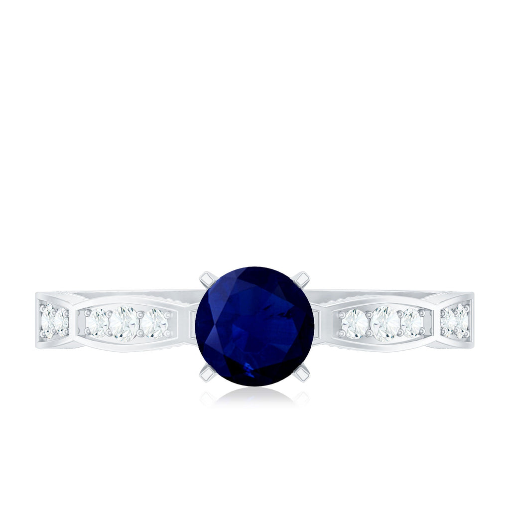 Real 0.9 Carat Blue Sapphire Engagement Ring with Diamond