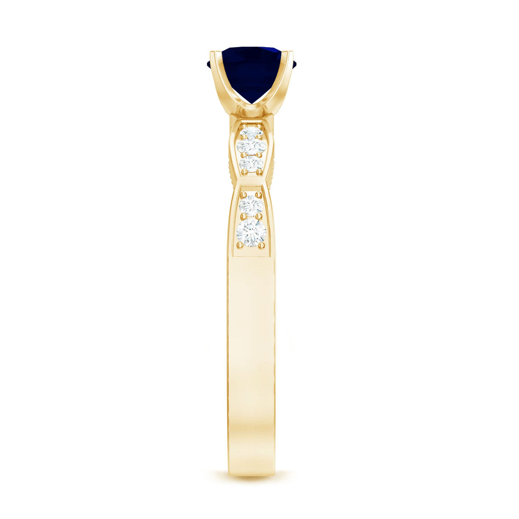 Real 0.9 Carat Blue Sapphire Engagement Ring with Diamond