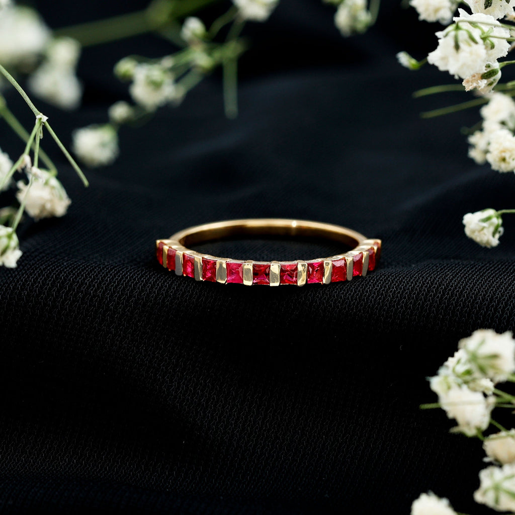 Natural Princess Cut Ruby Half Eternity Ring for Women