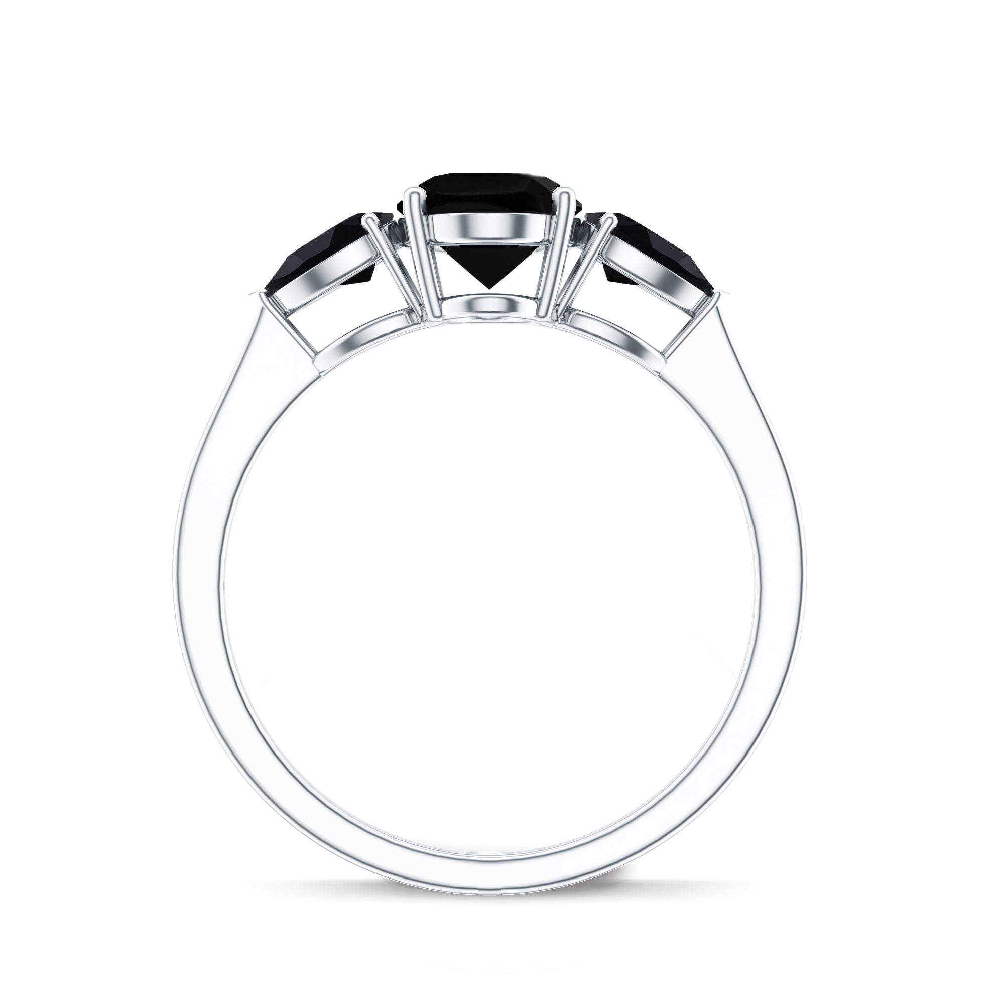 Natural Black Onyx Three Stone Engagement Ring