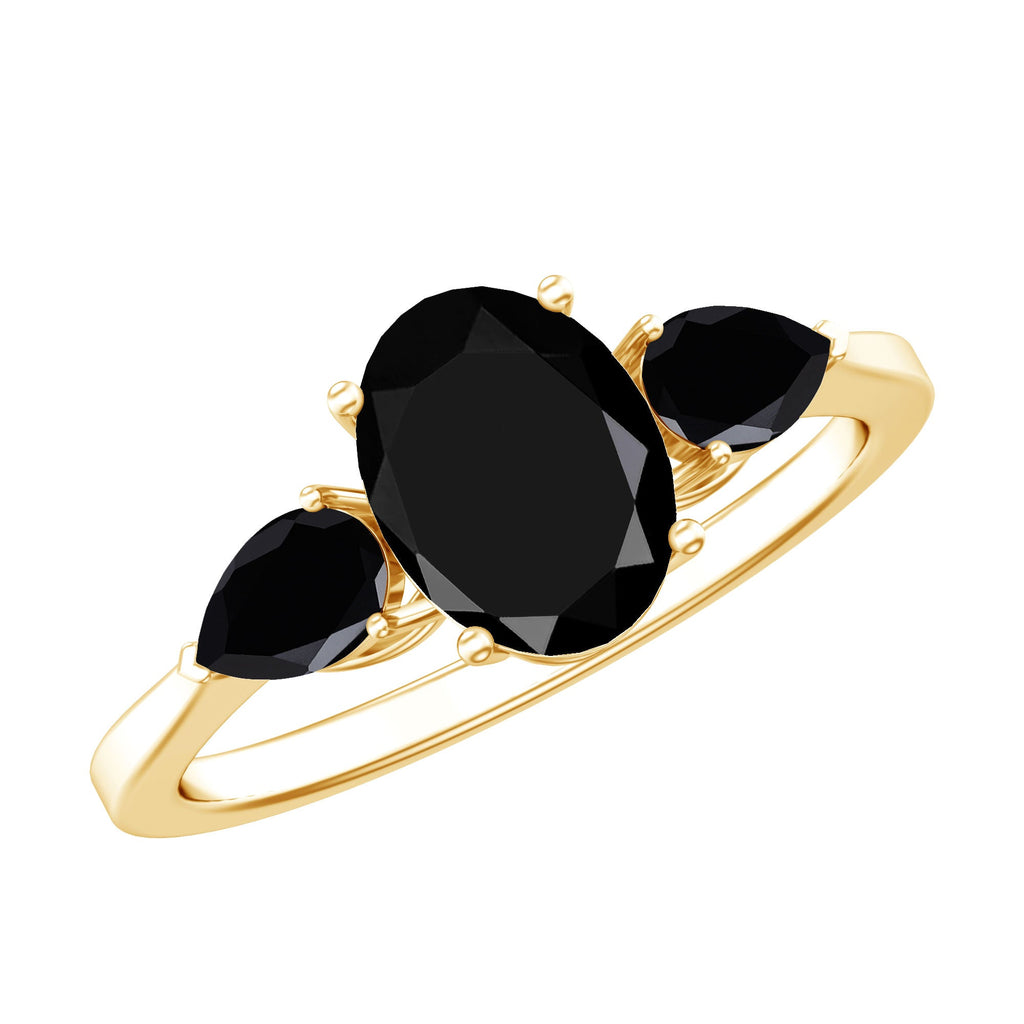 Natural Black Onyx Three Stone Engagement Ring