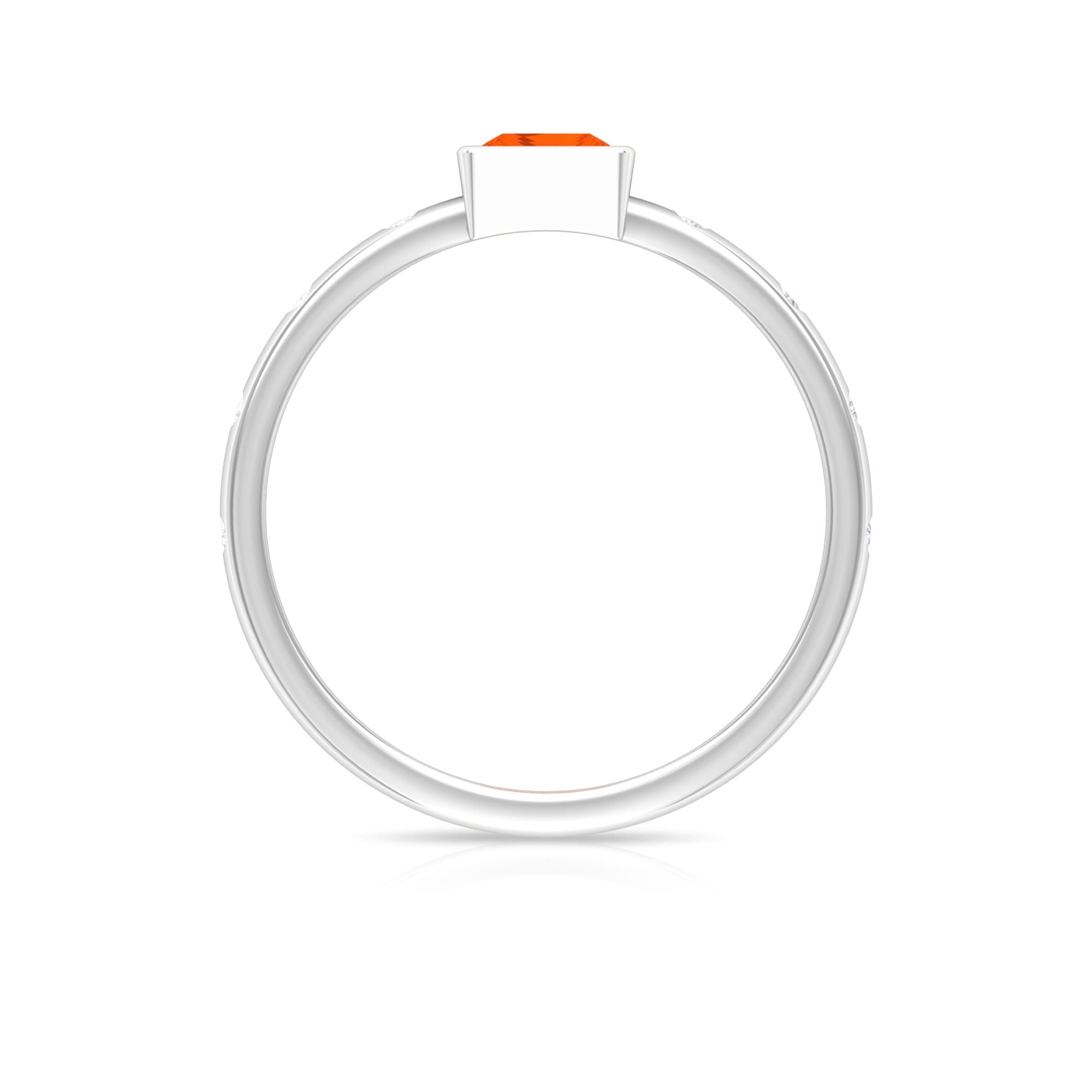 Princess Cut Fire Opal Solitaire Promise Ring with Diamonds