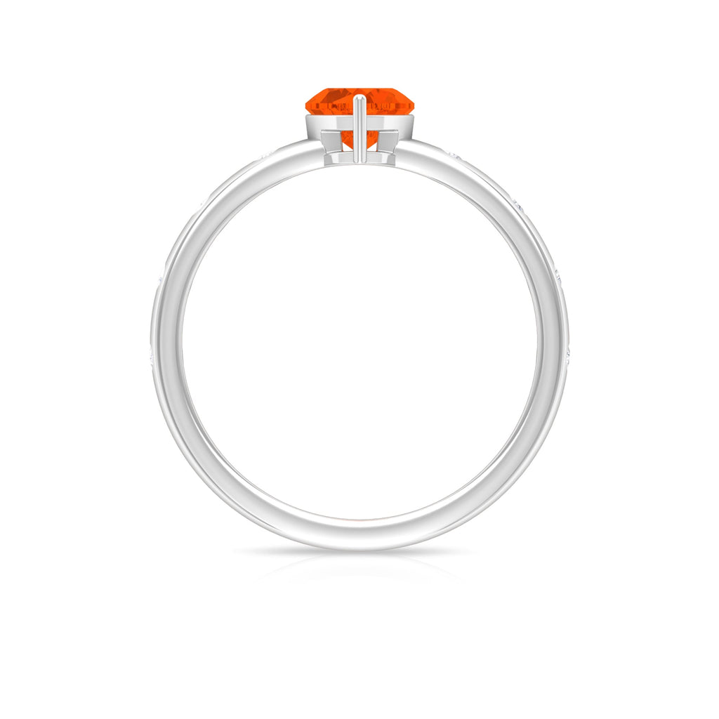0.9 Carat Fire Opal Heart Engagement Ring with Diamond