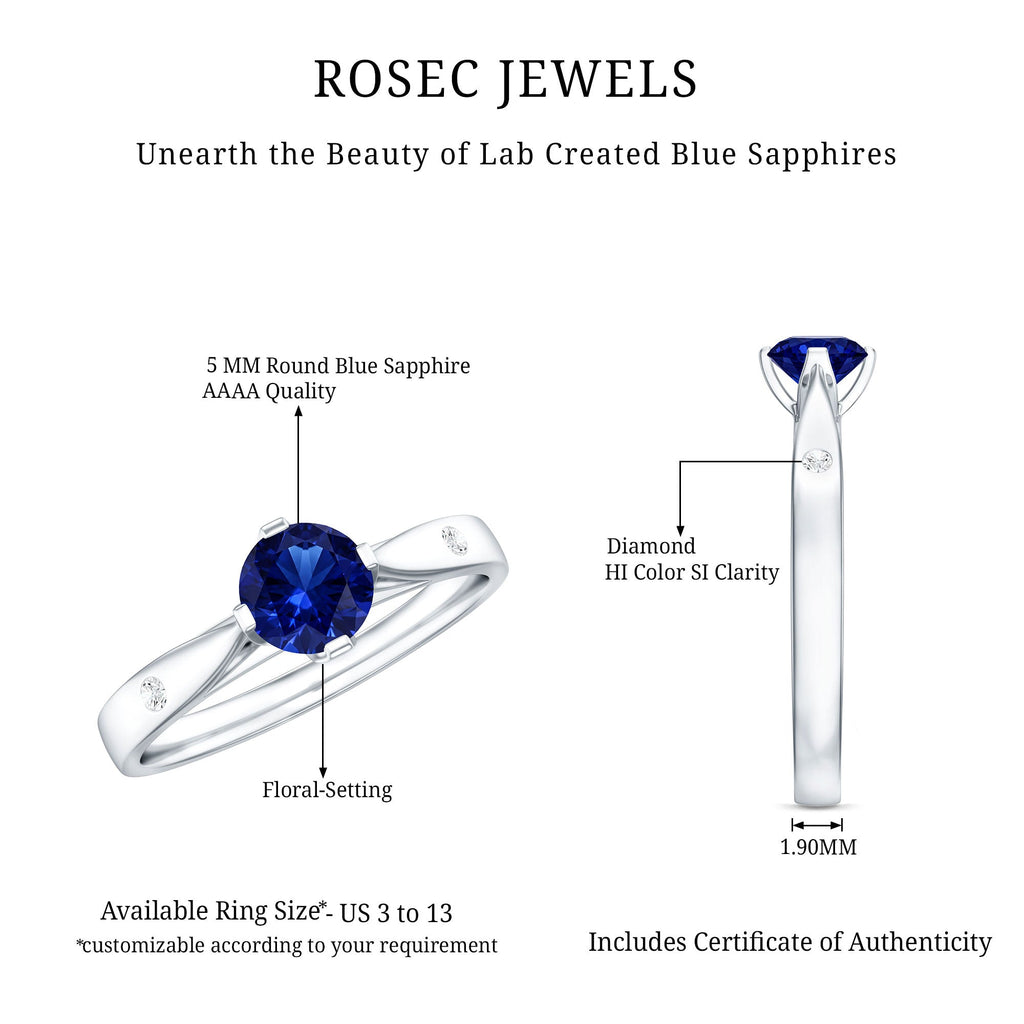 Certified 0.6 Carat Lab Grown Blue Sapphire Promise Ring with Diamond