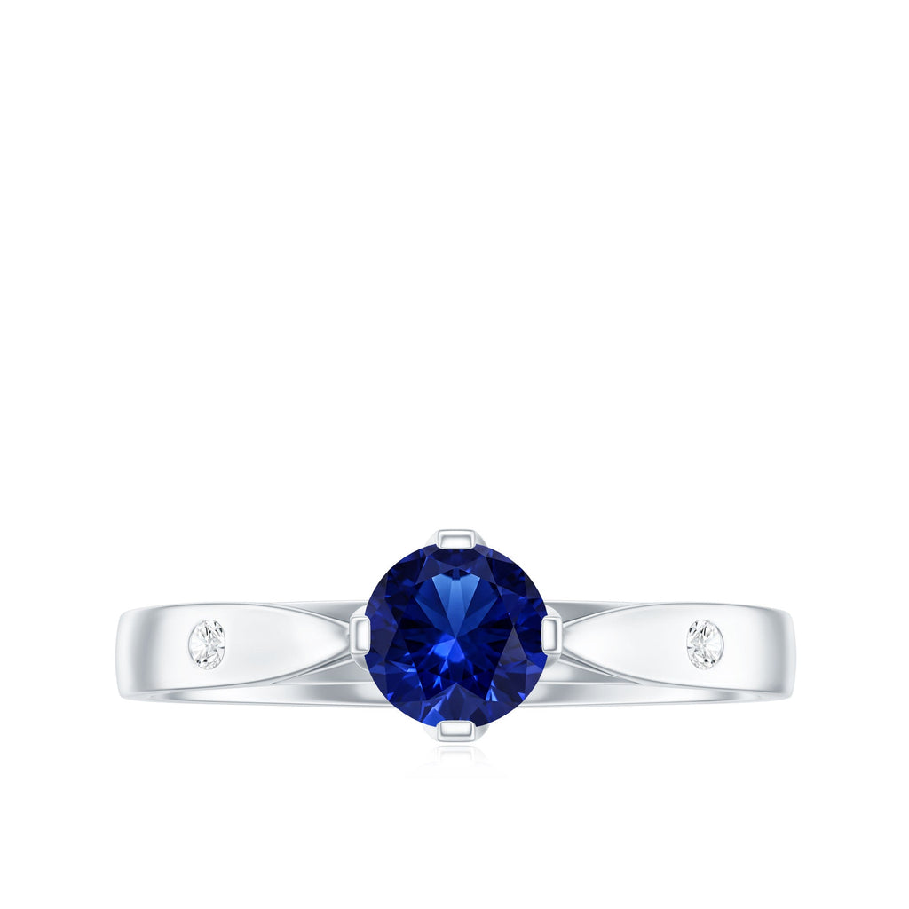 Certified 0.6 Carat Lab Grown Blue Sapphire Promise Ring with Diamond