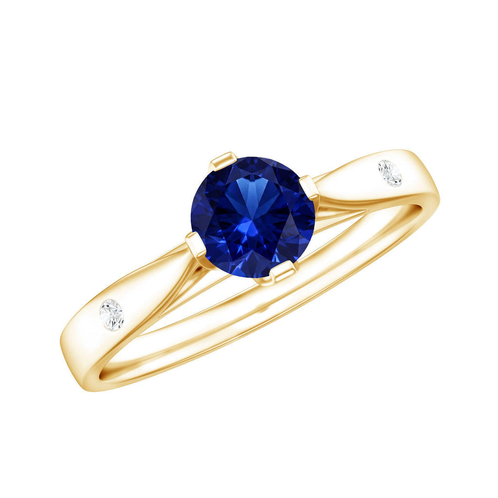 Certified 0.6 Carat Lab Grown Blue Sapphire Promise Ring with Diamond