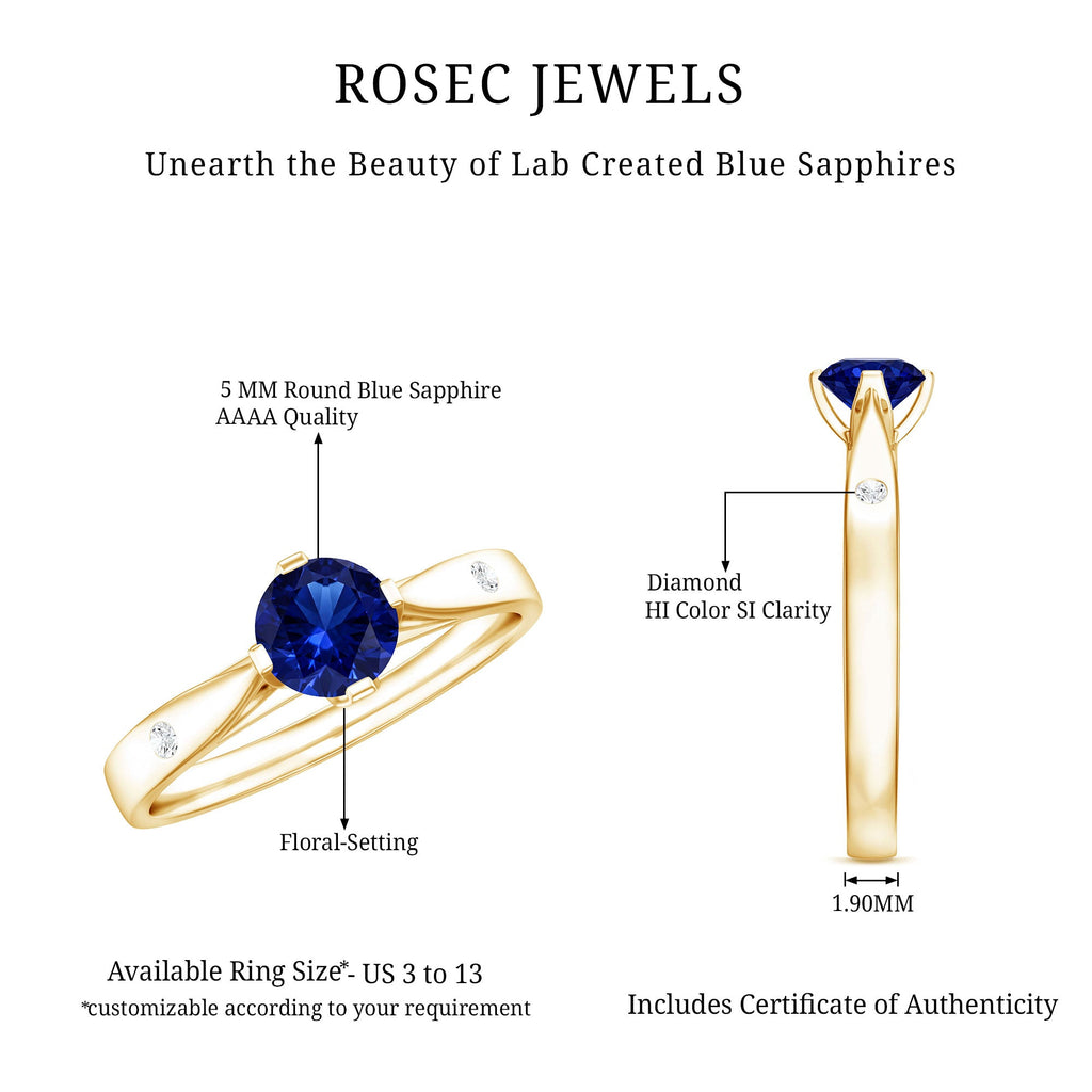 Certified 0.6 Carat Lab Grown Blue Sapphire Promise Ring with Diamond