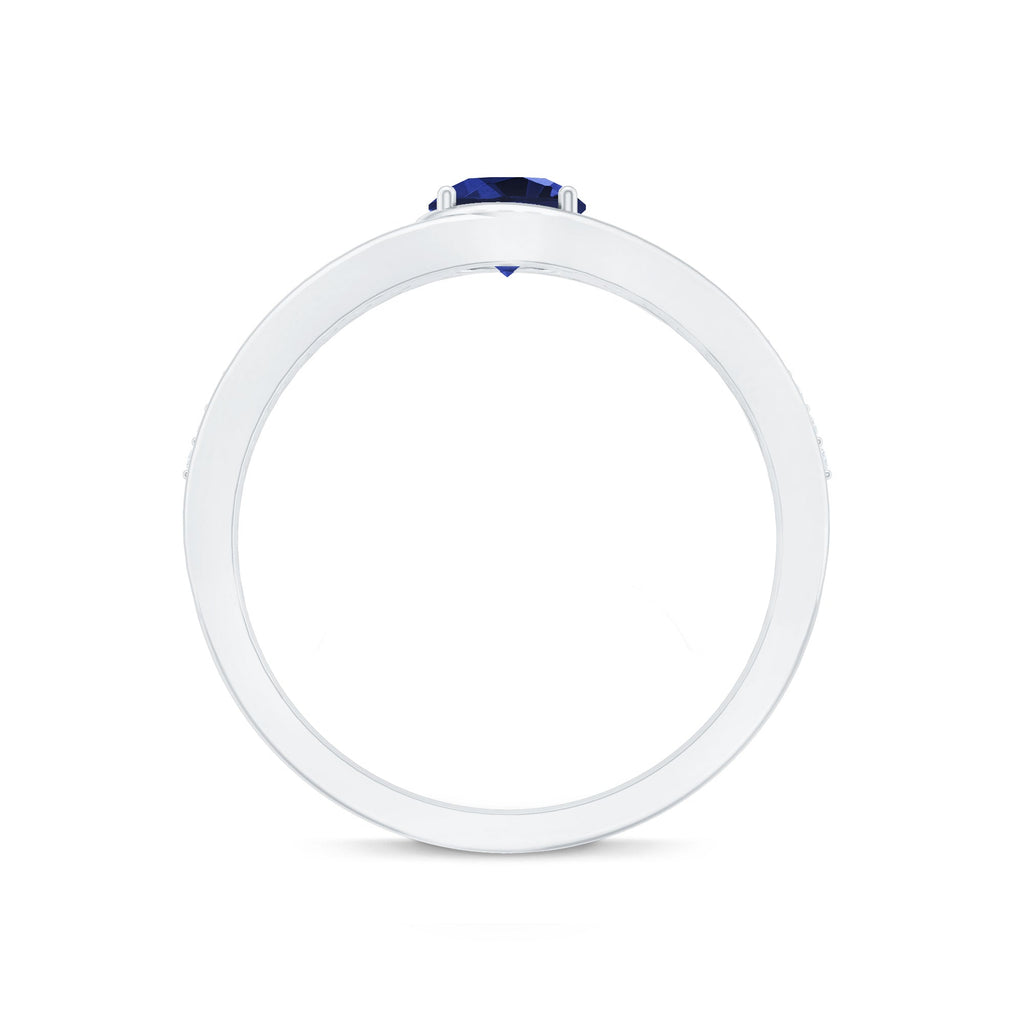 0.6 Carat Created Blue Sapphire and Diamond Classic Engagement Ring