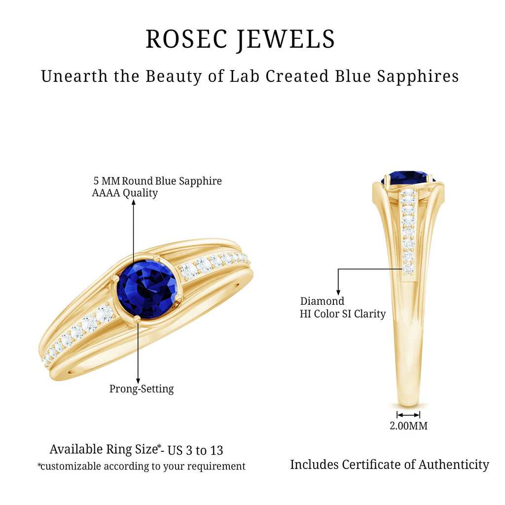 0.6 Carat Created Blue Sapphire and Diamond Classic Engagement Ring