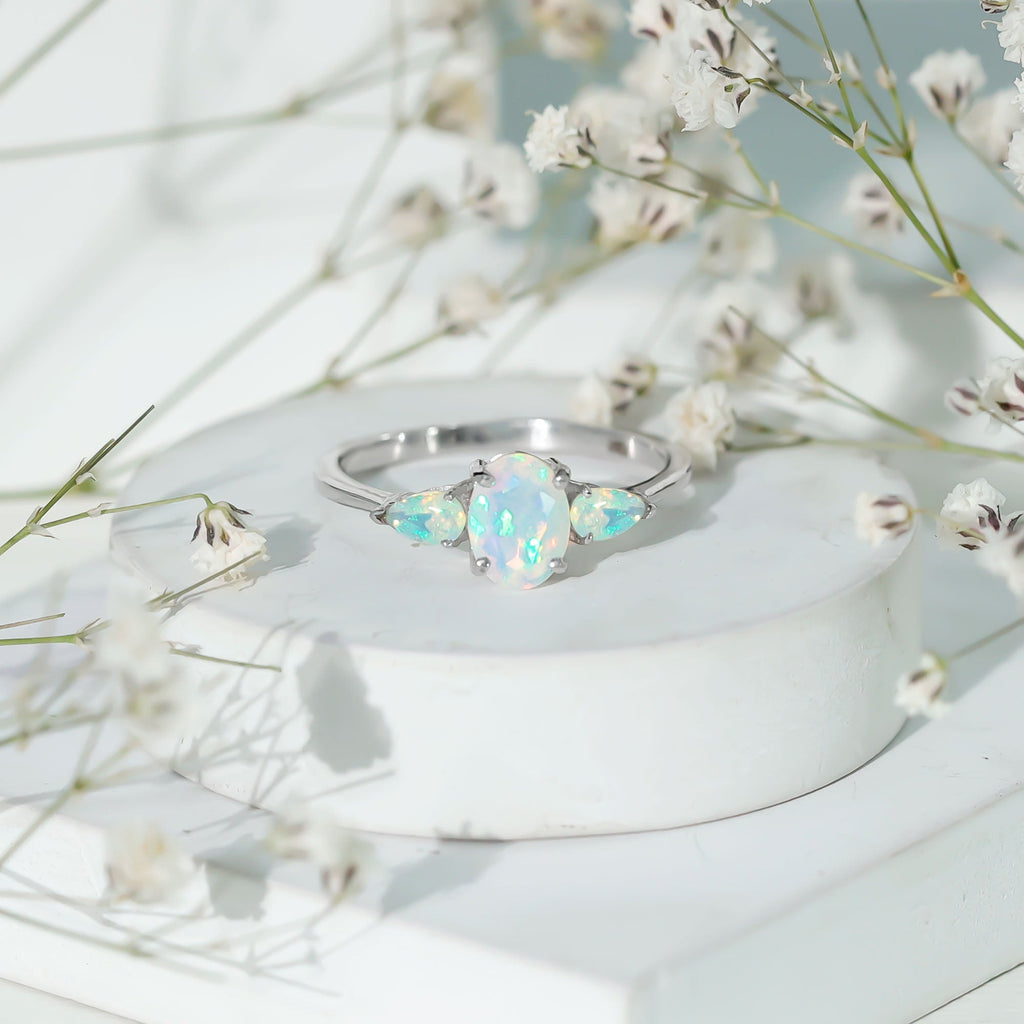 Natural Ethiopian Opal 3 Stone Engagement Ring With Certificate