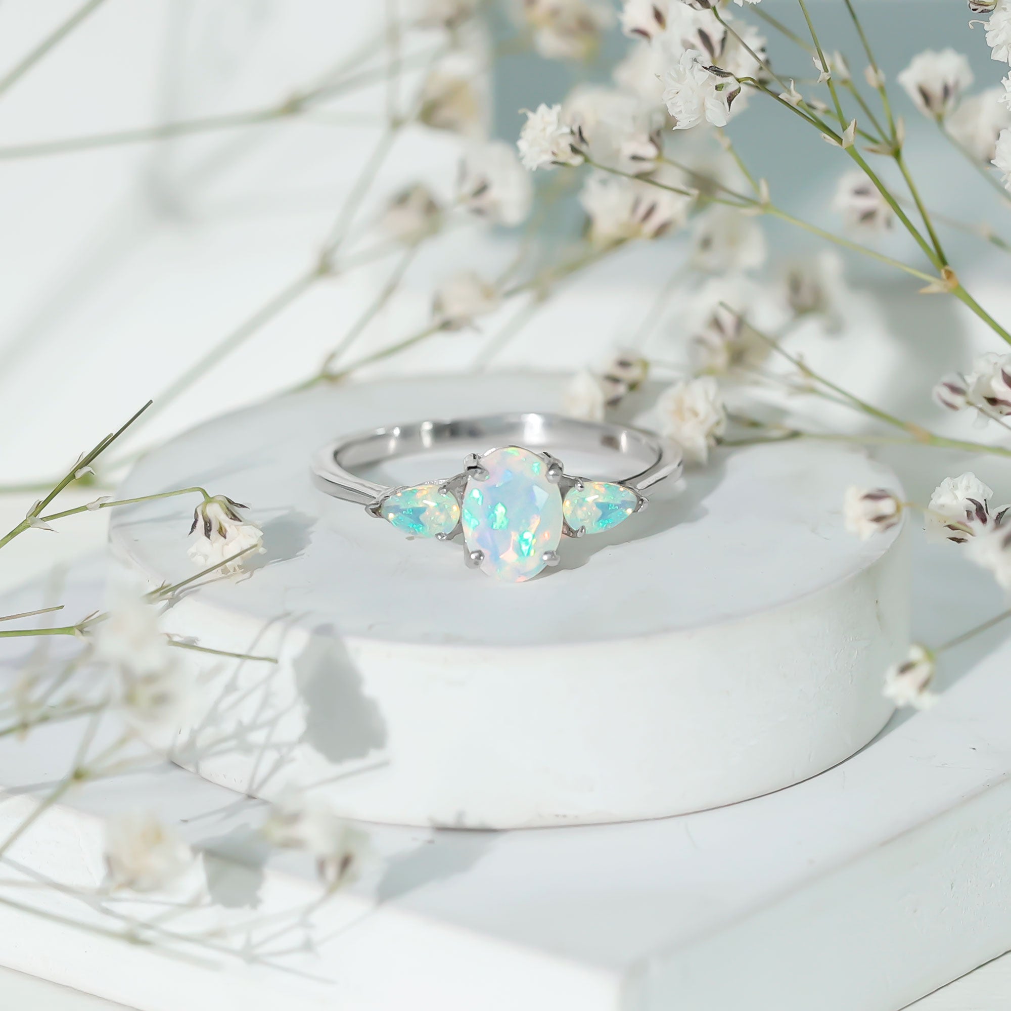 Natural Ethiopian Opal 3 Stone Engagement Ring With Certificate